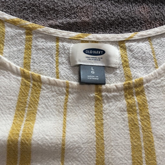 OLD NAVY YELLOW/WHITE PIN STRIPE WAISTE TIE SLEEVELESS MINI DRESS SIZE L - Picture 3 of 9